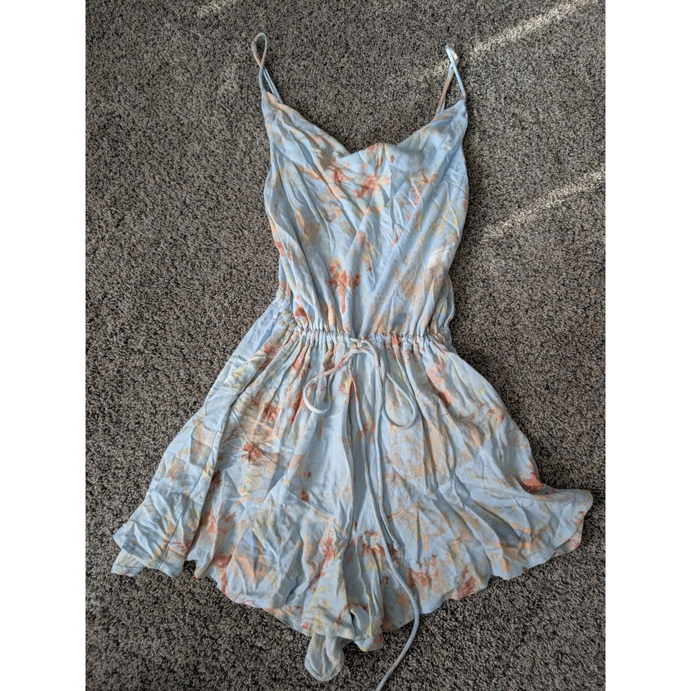 Skylar + Madison Blue Orange Tie Dye‎ Cowl Neck Ruffle Romper TPR-3607E Mens M